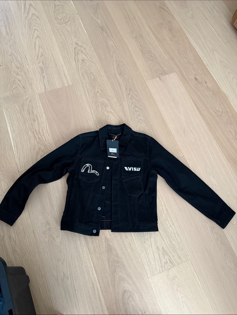 Evisu Black Mens Denim Jacket with Logo Patch